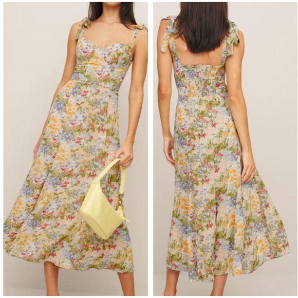 Reformation Dresses & Skirts - NWT Reformation Nadira Midi Dress Countryside Floral Green Blue Vacation Spring